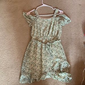 monteau floral dress, child/teen large, green and white